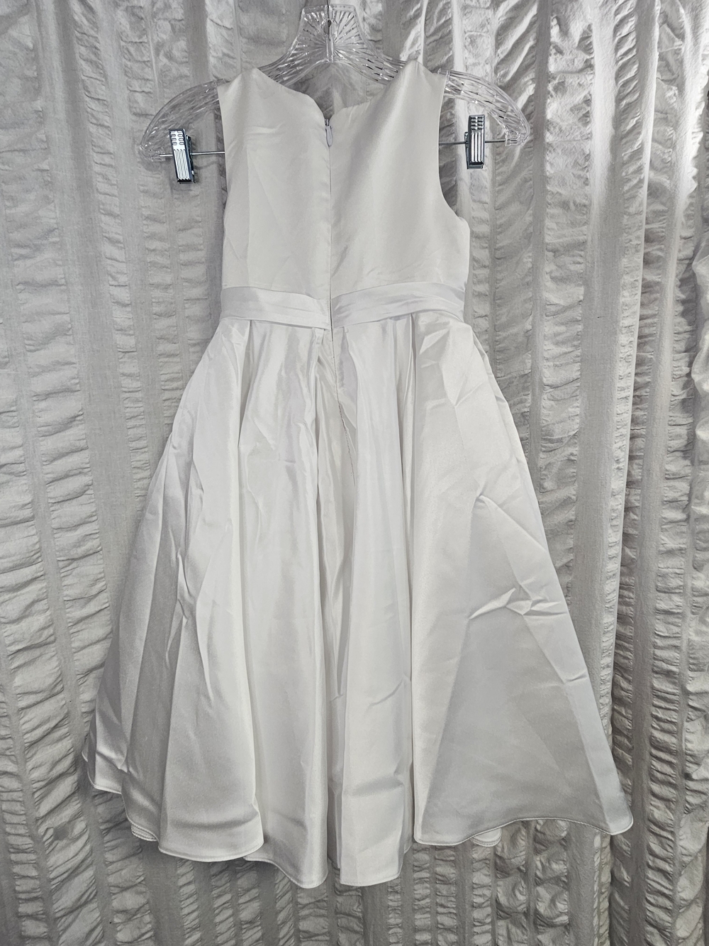 Azazie Coco Flower Girl Communion Pageant White A-Line Bow Matte Satin Dress - Picture 9 of 15